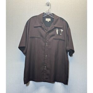 SPANISH HARLEM Martini Shaker Tiki Mask Brown Casual Rockabilly Shirt USA Lg.
